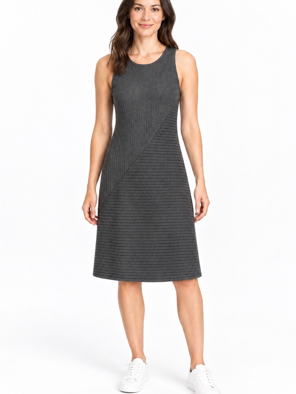 Athleta Charcoal Gray Ribbed Sleeveless Knee Length Dress Small